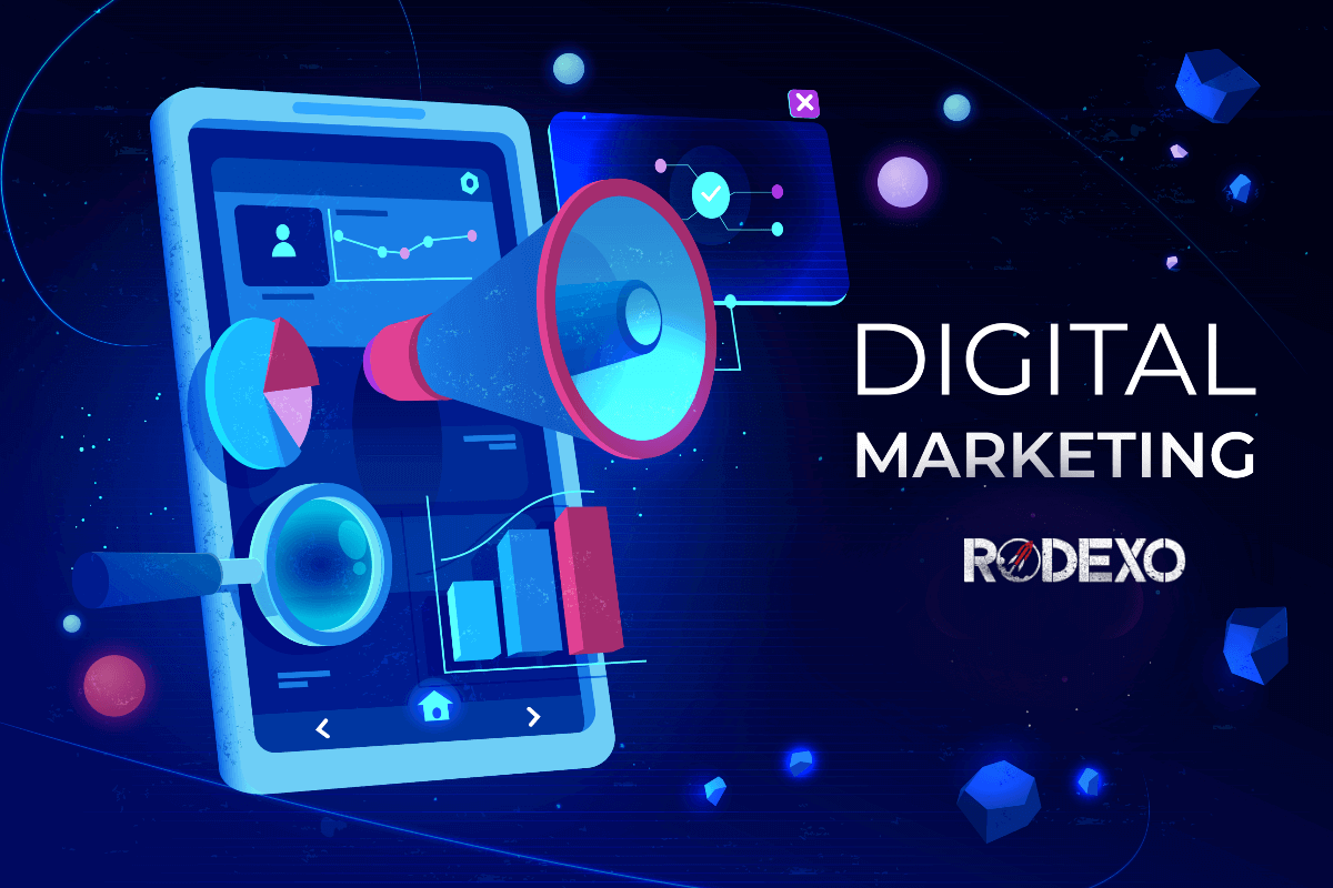 Phone with Digital Marketing on the screen